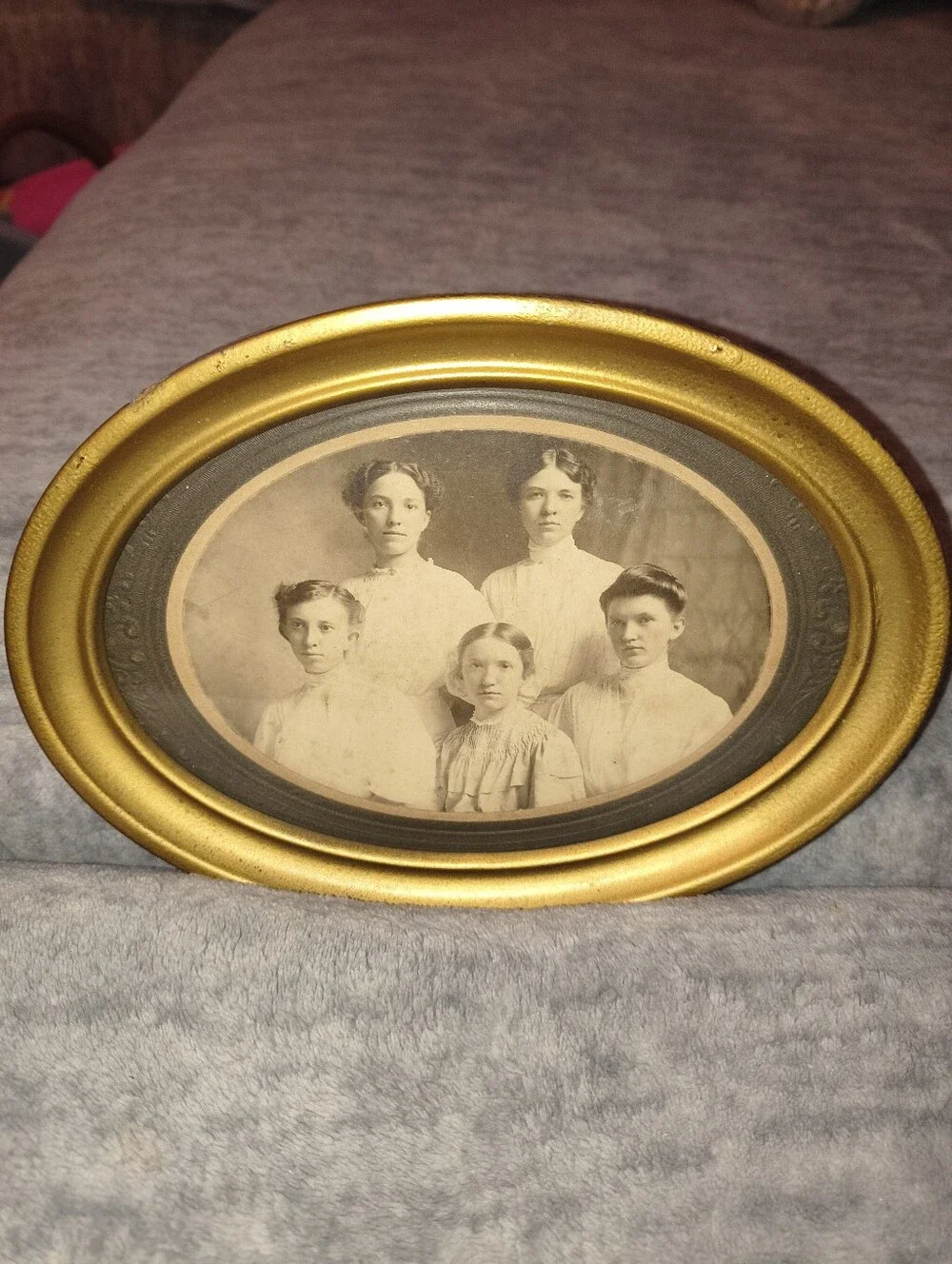 Vintage Oval Gold Frame with Antique Family Photo